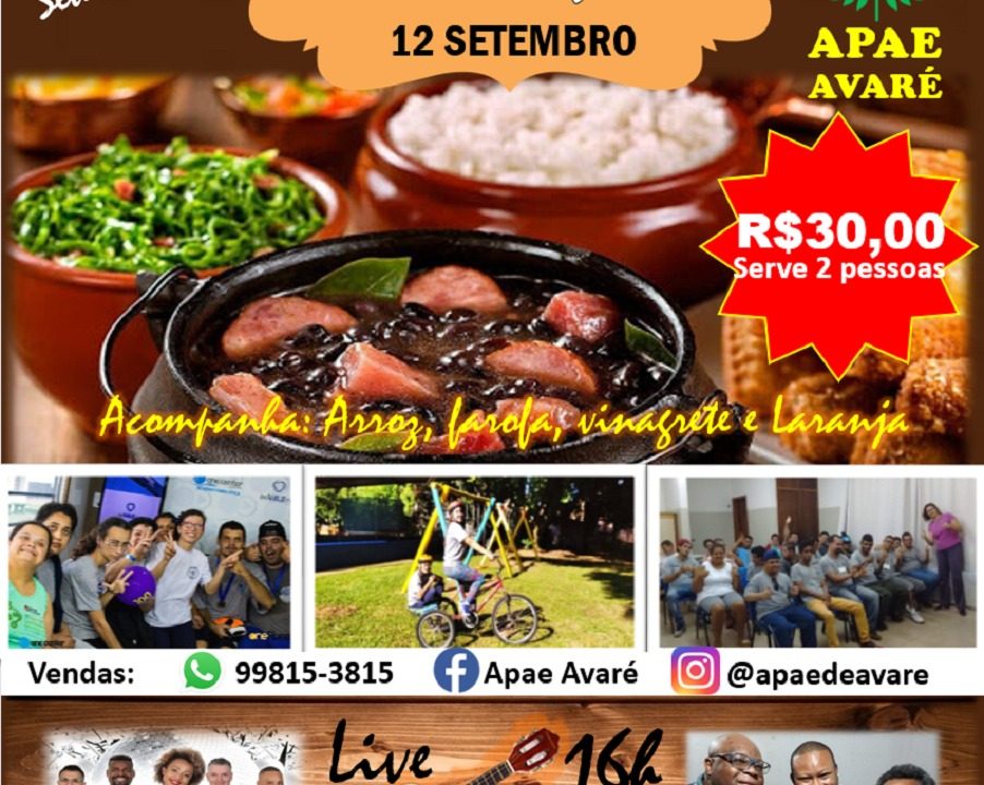 APAE de Avaré anuncia feijoada em drive thru e live de samba com Trio Pretura e Receita Original