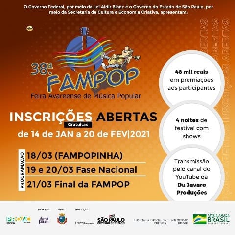 Conheça as canções selecionadas para a 38ª Fampop