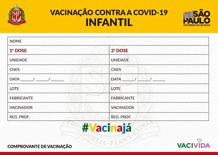 SP prepara 4,5 milhões de carteiras de vacinação infantil contra a Covid-19