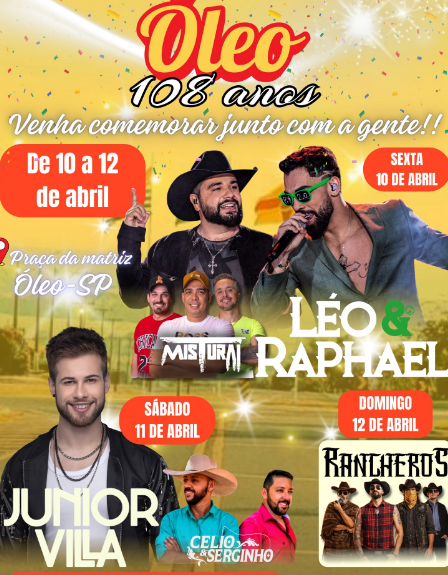 Óleo celebra 108 anos com três dias de festa, shows e programação para toda a família