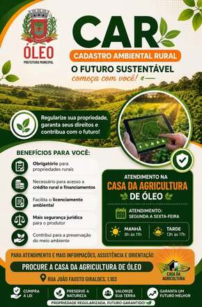 Prefeitura de Óleo reforça importância da regularização do Cadastro Ambiental Rural