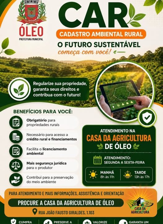 Prefeitura de Óleo reforça importância da regularização do Cadastro Ambiental Rural
