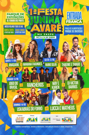 1ª Festa Junina de Avaré terá shows gratuitos, praça de alimentação e atrações para toda a família