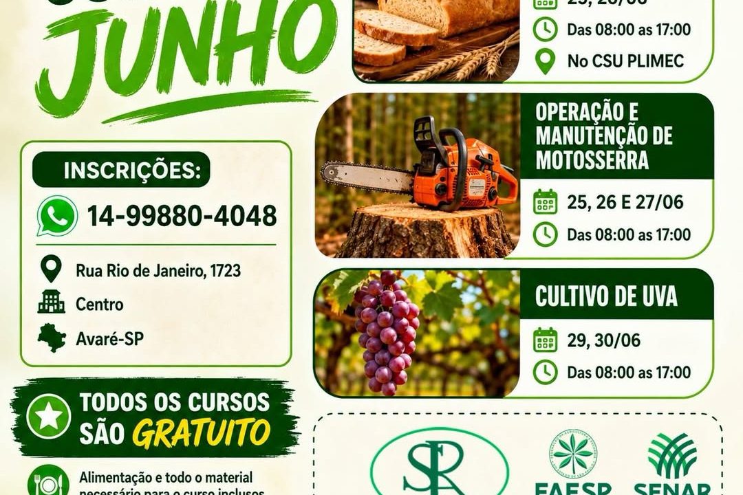 Sindicato Rural abre inscrições para três cursos gratuitos com certificado em Avaré