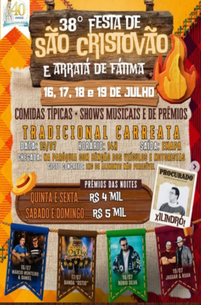 38ª Festa de São Cristóvão e Arraiá de Fátima prometem quatro dias de fé, tradição e grandes atrações