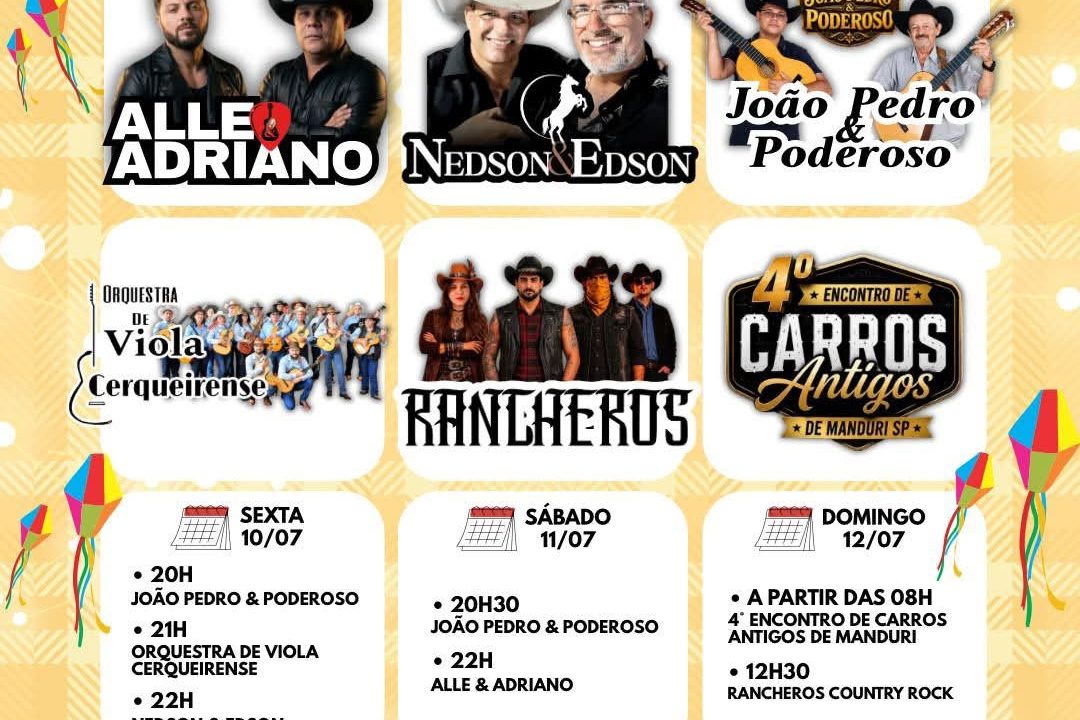 Manduri realiza 1º Arraiá do Lago com três dias de shows, tradição e encontro de carros antigos