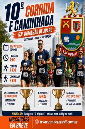 10ª Corrida e Caminhada do 53º Batalhão de Avaré será realizada em outubro