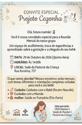 Projeto Cegonha realiza encontro para gestantes em Manduri no dia 29 de outubro