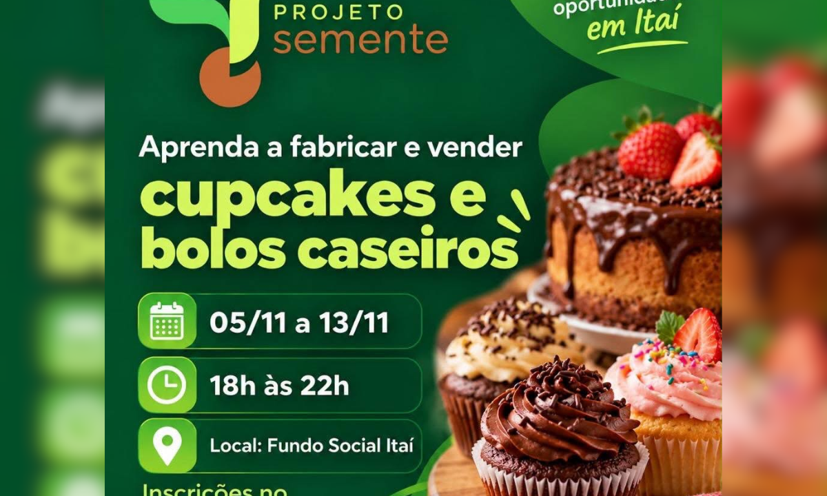 Itaí oferece curso de fabricação e venda de cupcakes e bolos caseiros