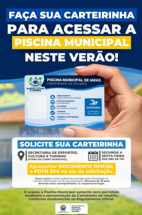 Iaras exige carteirinha para acesso à Piscina Municipal durante o verão