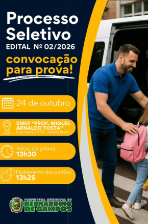 Prova para Agente de Organização Escolar será realizada neste sábado em Bernardino de Campos