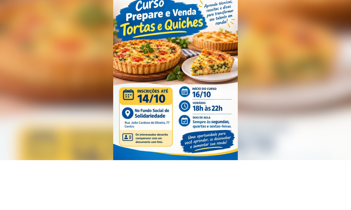 Sebrae oferece curso gratuito de preparo e venda de tortas e quiches em Cerqueira César