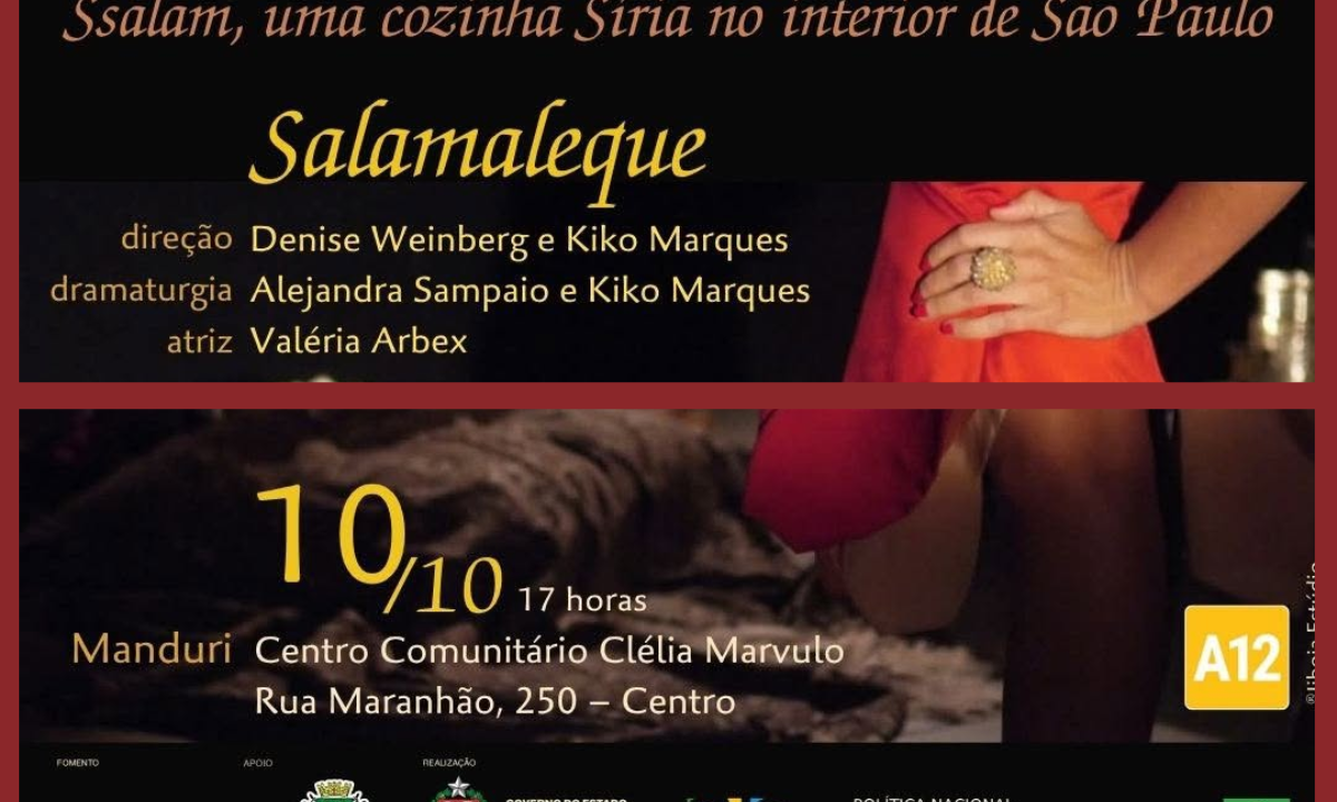 Manduri recebe oficina de culinária árabe e espetáculo teatral neste sábado (10)